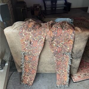 Paisley Patterned Fringe Chinos